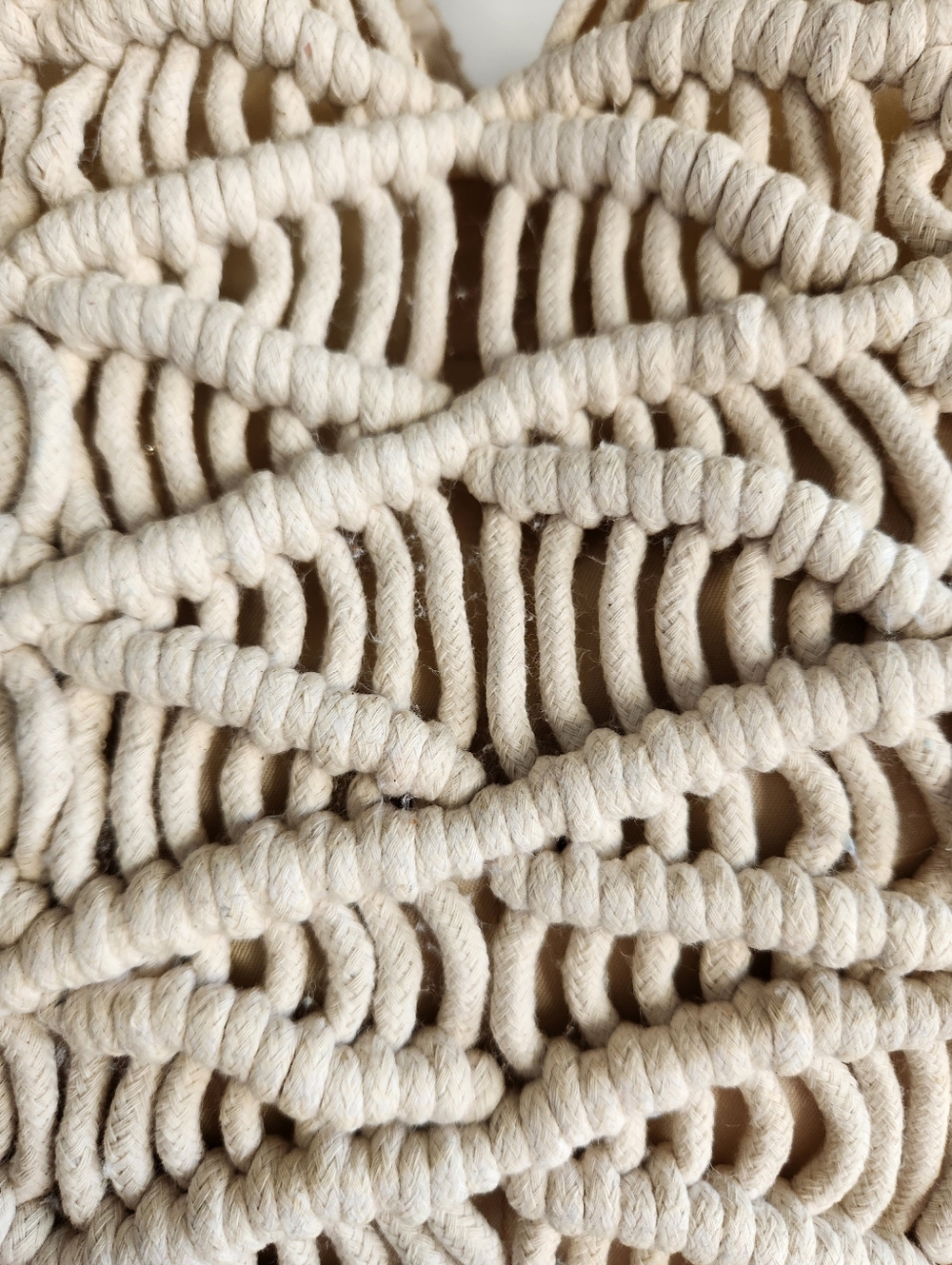 C&C California Woven Crochet Macrame Tote Cream Shoulder Bag Boho Open Weave - Picture 12 of 15